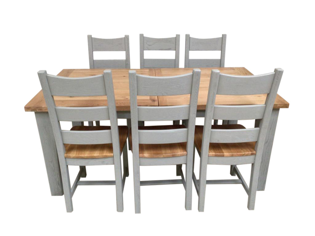 Calgary Oak 1.8m Ext Dining Set painted French Grey