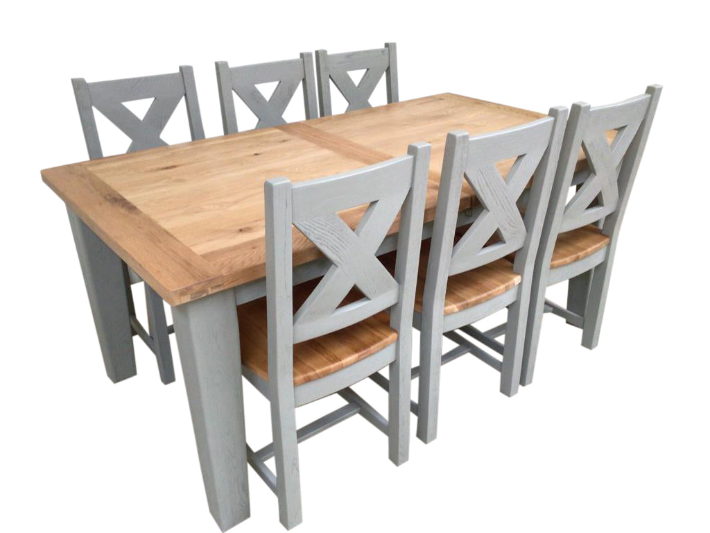 Calgary Oak 1.8m Ext Dining Set painted French Grey