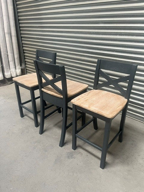 Maximus Oak Bar Stool painted Night Blue with a Ciffa Finish - Set of 3