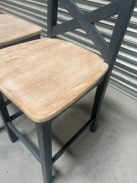 Maximus Oak Bar Stool painted Night Blue with a Ciffa Finish - Set of 3