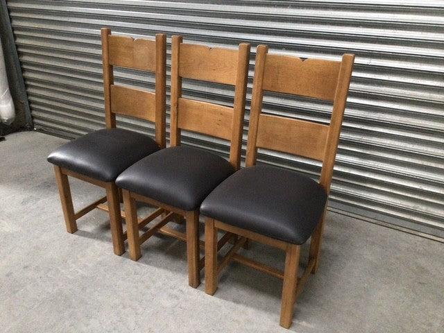 Timber ladder back dining chair with padded seat (Oct33) - Set of 3