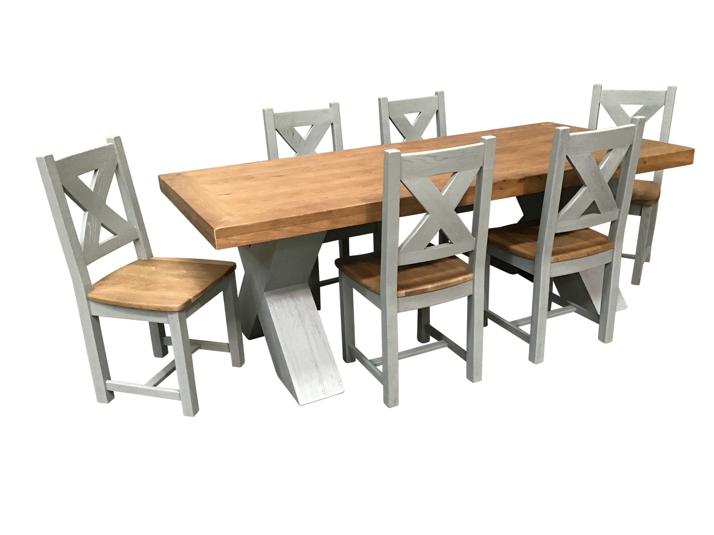Maximus Oak 1.9m Dining Set painted French Grey with Maximus Dining Chairs