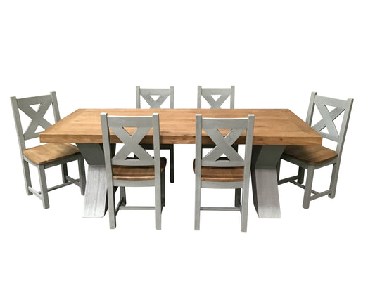 Maximus Oak 1.9m Dining Set painted French Grey with Maximus Dining Chairs