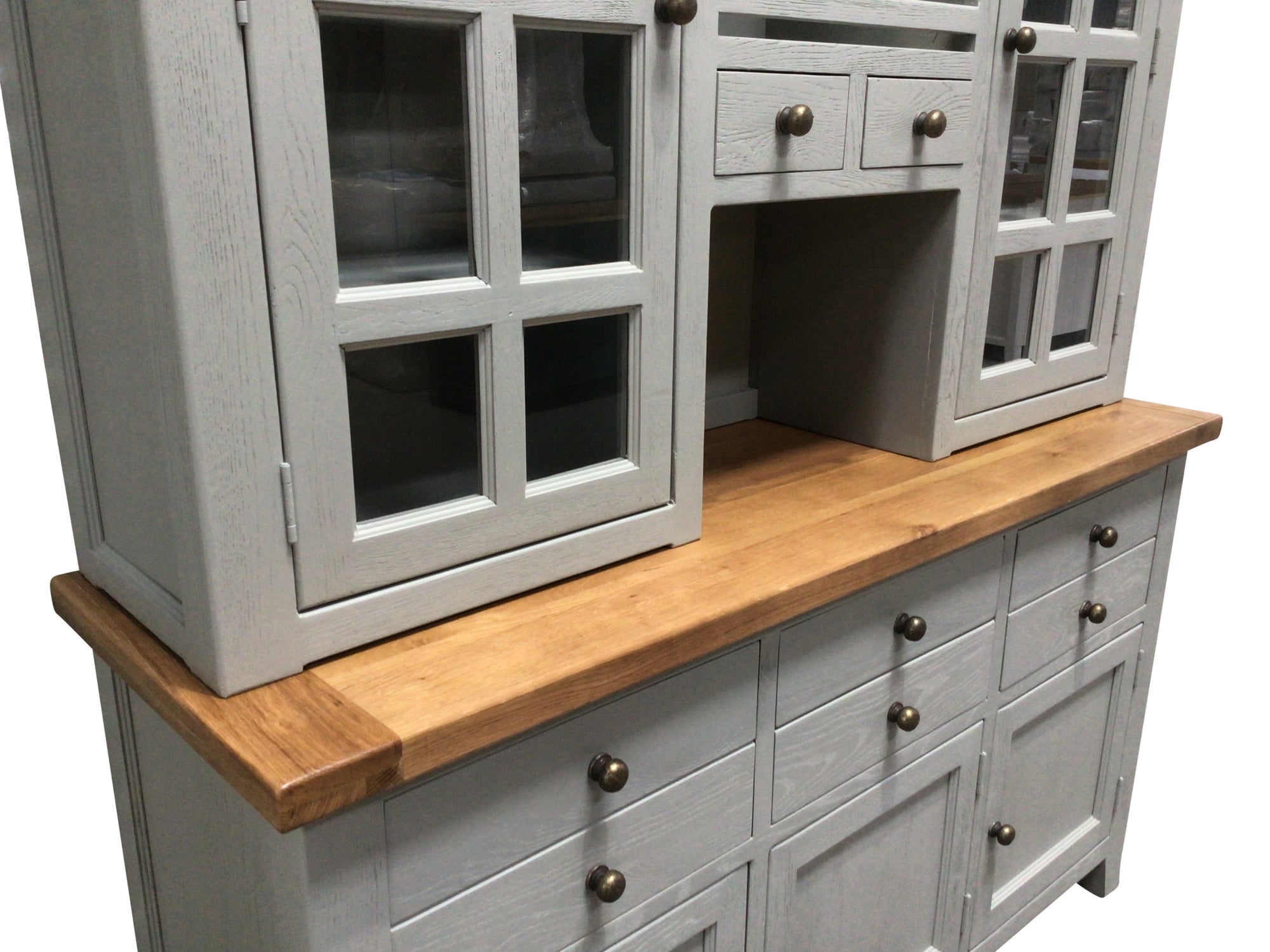 Calgary Oak Large Buffet Hutch painted French Grey