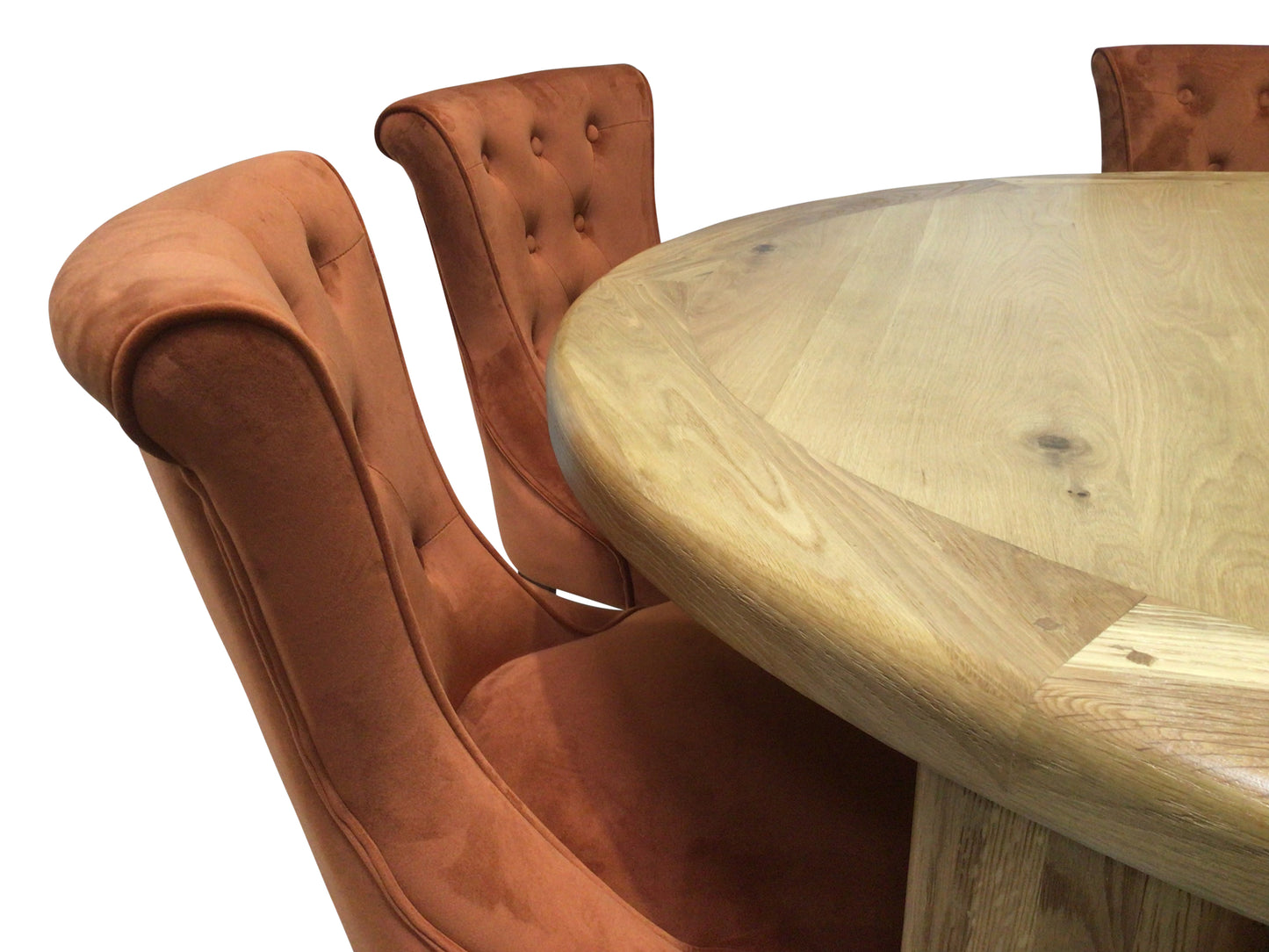 Danube Oak 1.5m Round Dining Set with Kingston Rust Dining Chairs