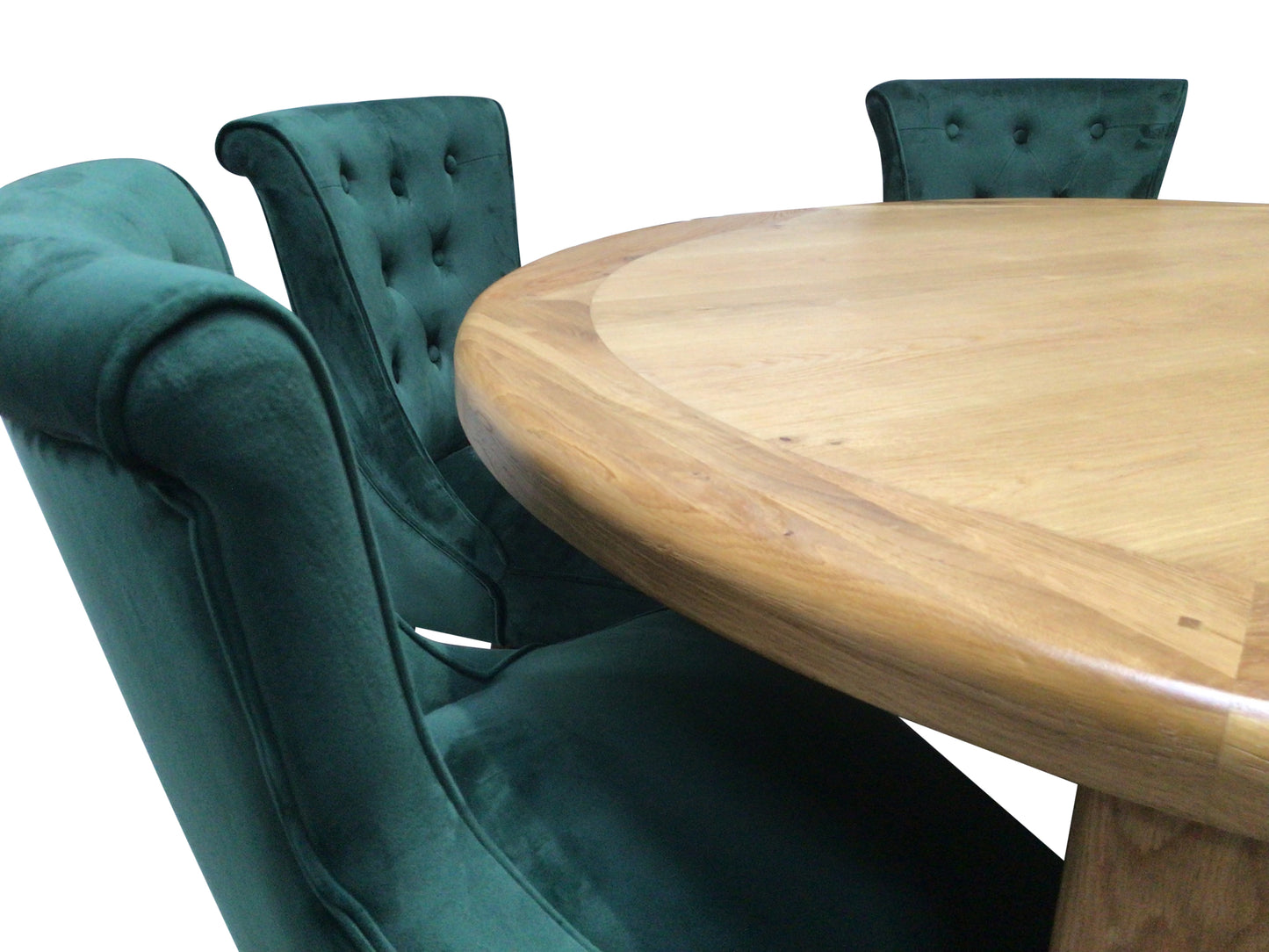 Danube Oak 1.5m Round Dining Set with Kingston Green Velvet Dining Chairs