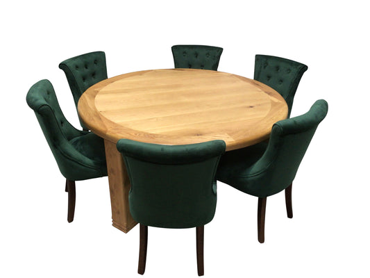 Danube Oak 1.5m Round Dining Set with Kingston Green Velvet Dining Chairs