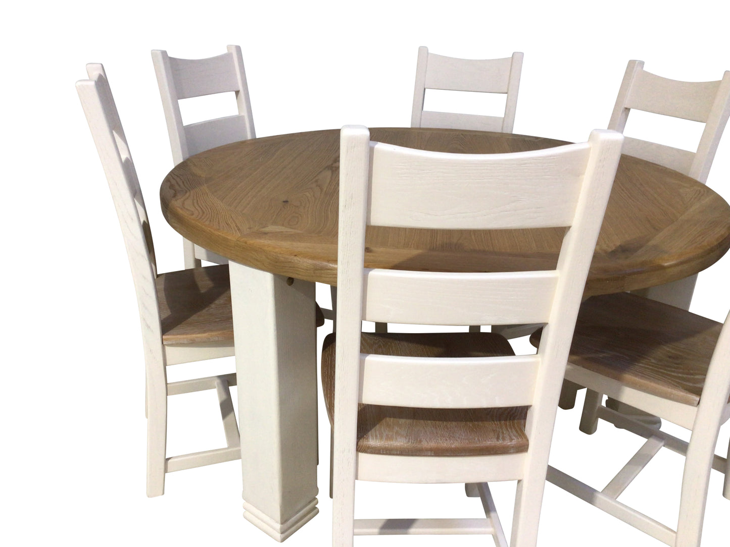 Danube Oak 1.5m Round Dining Set painted Off-White