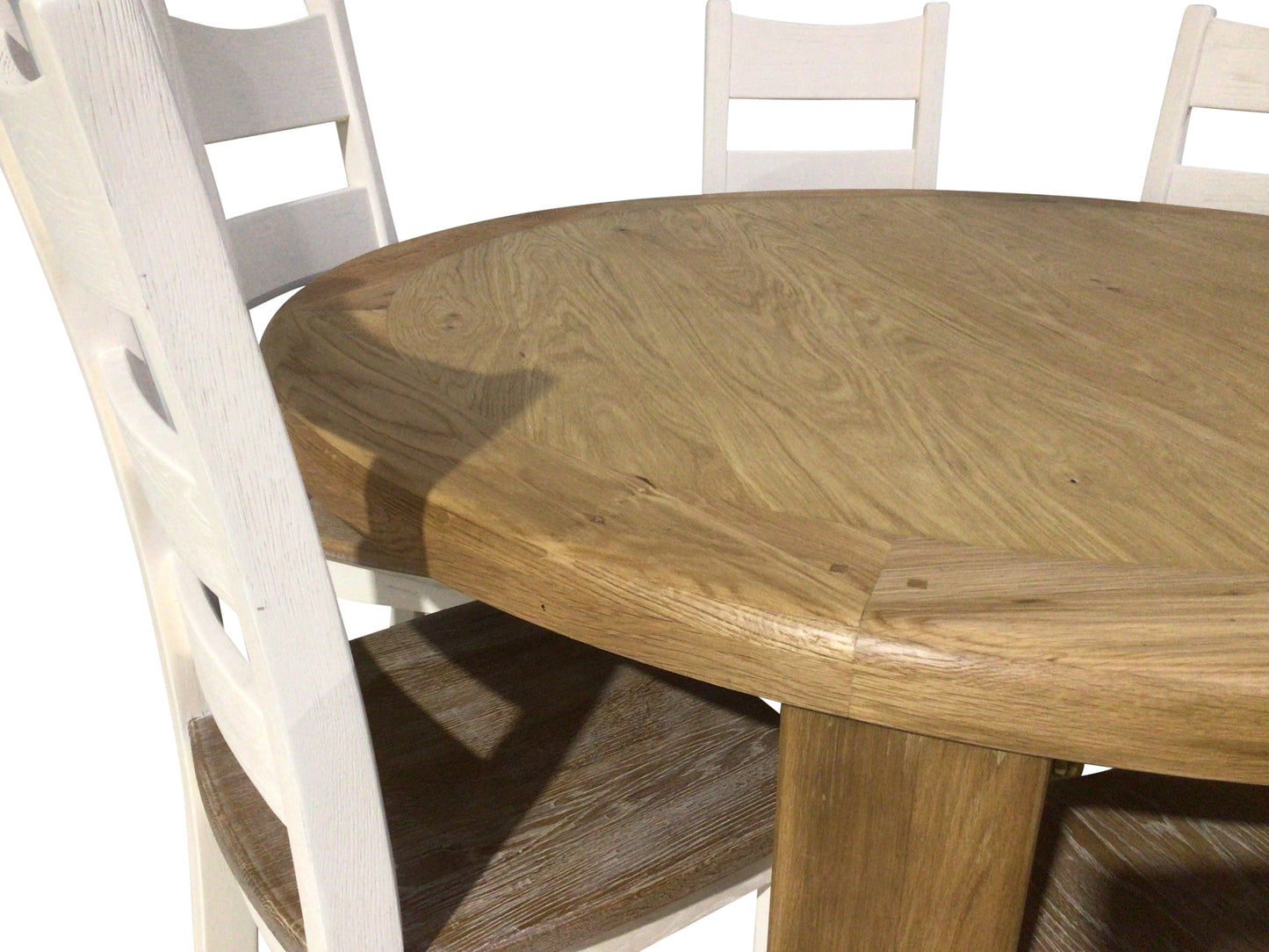 Danube Round Oak 1.5m Dining Set with Off-White Dining Chairs