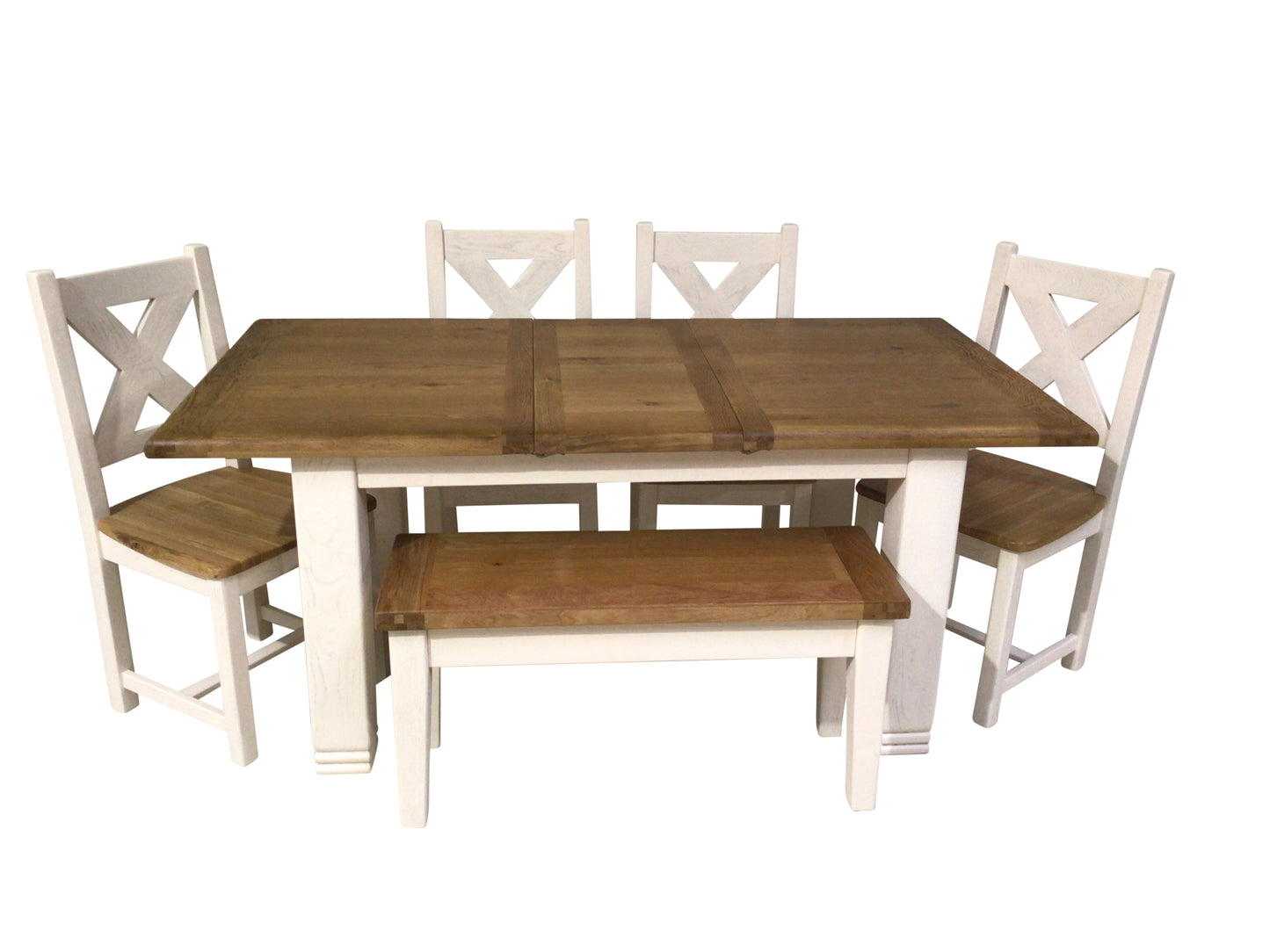 Danube Off-White 1.4m Ext Dining Set with Cross-Back Dining Chairs