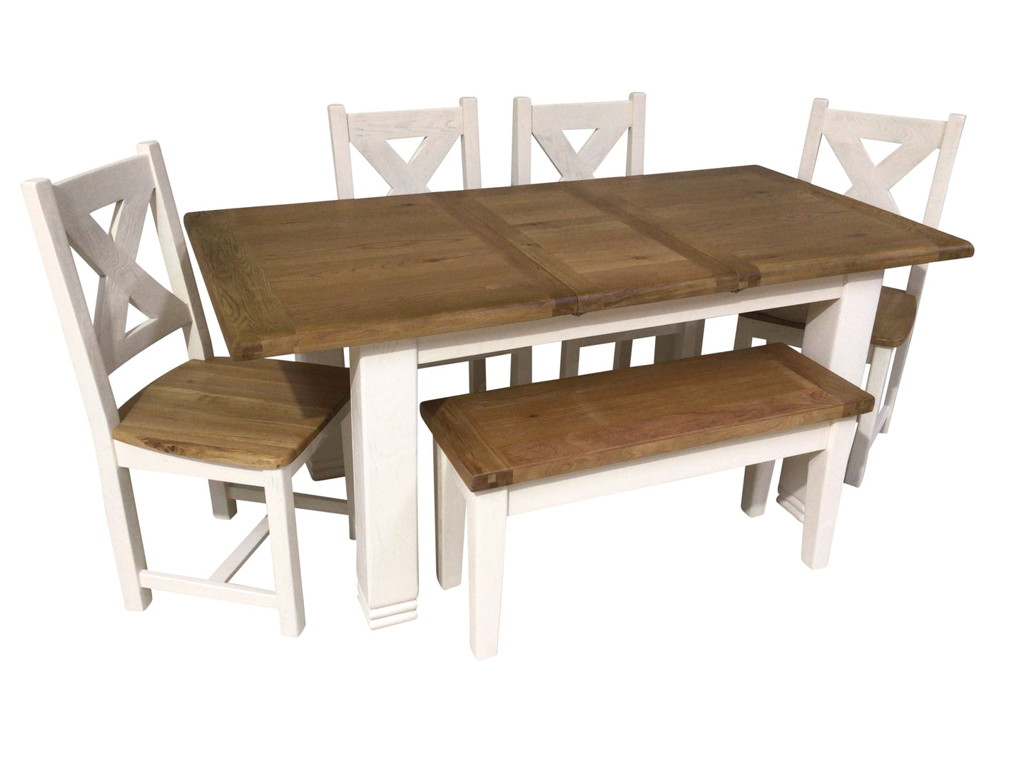 Danube Off-White 1.4m Ext Dining Set with Cross-Back Dining Chairs