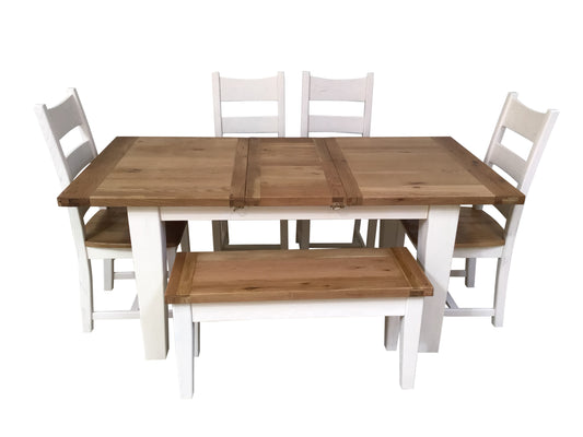 Calgary Oak 1.4m Ext Dining Set - Painted Off-White