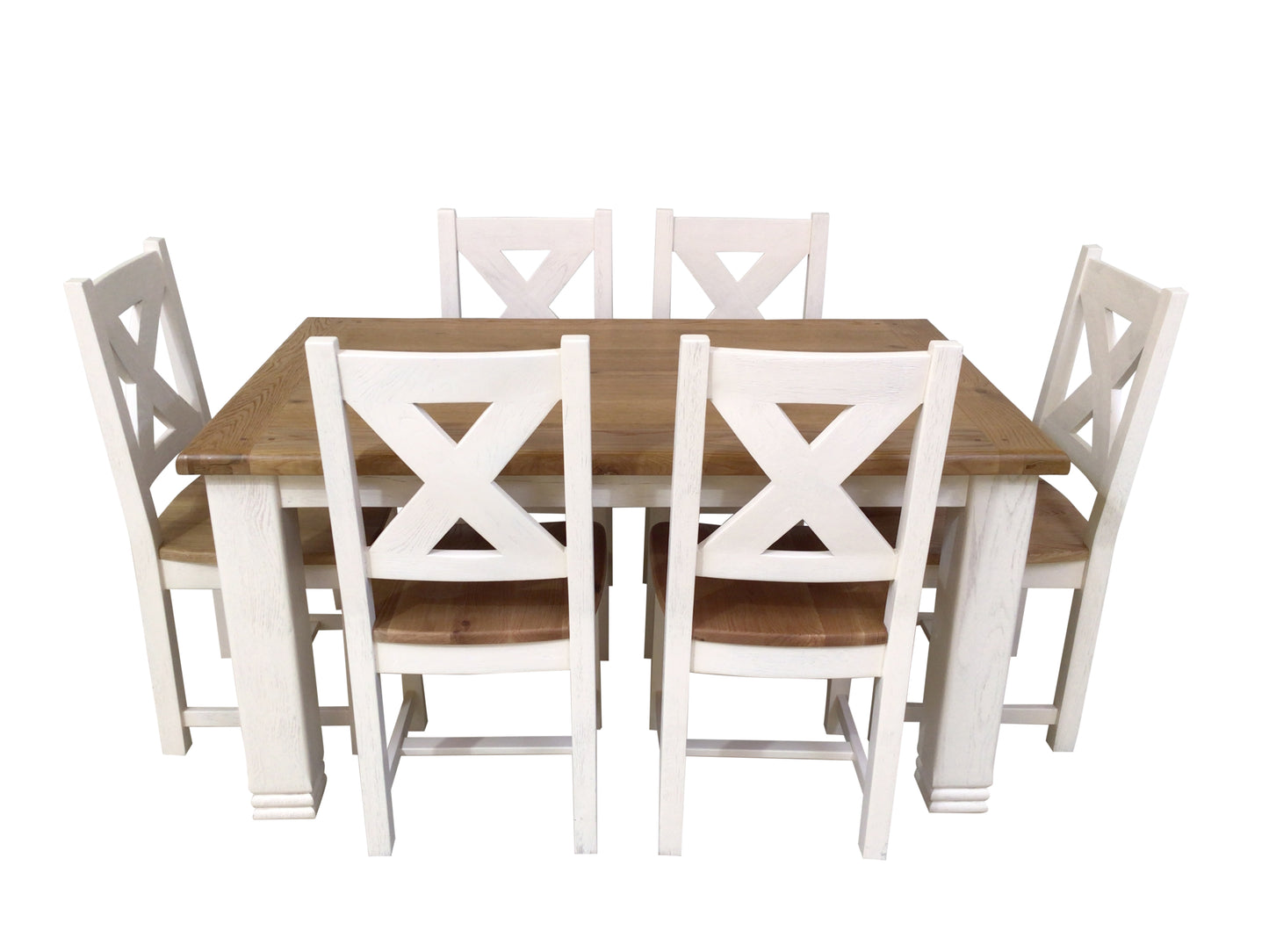 Danube Oak 1.5m Fixed Top Dining Set painted Off-White