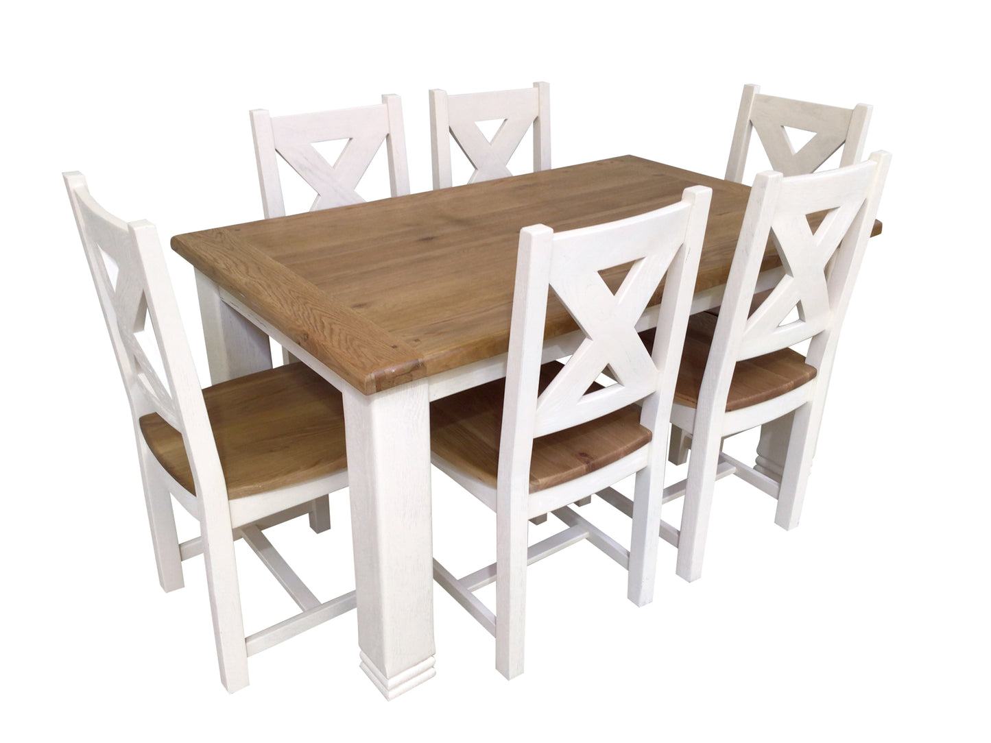 Danube Oak 1.5m Fixed Top Dining Set painted Off-White