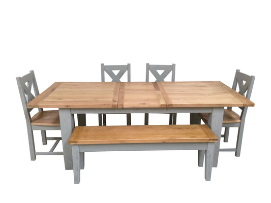 Calgary Oak 1.8m Ext Dining Set painted French Grey