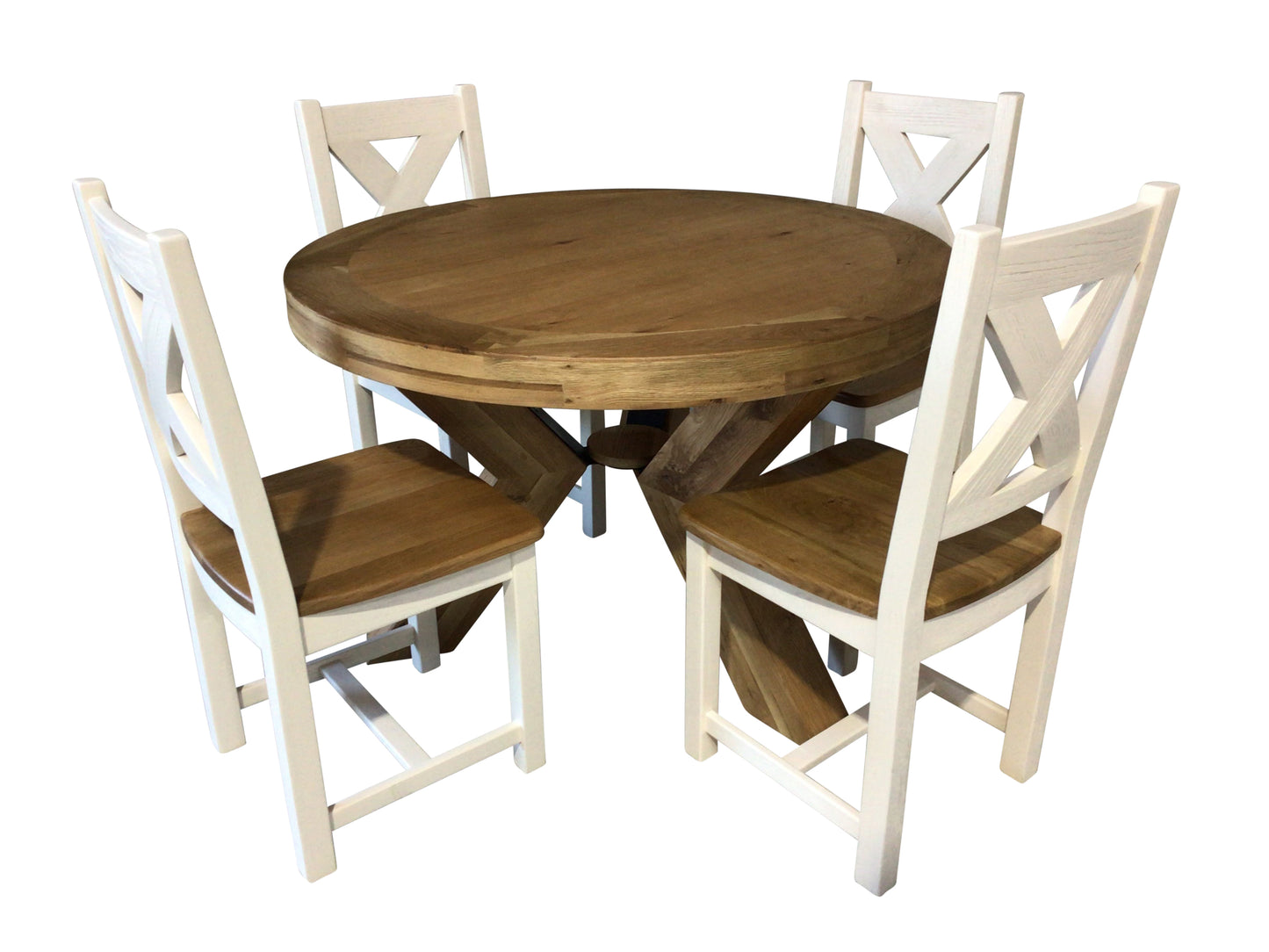 Maximus Oak 1.2m Dining Set with Off-White Maximus Dining Chairs