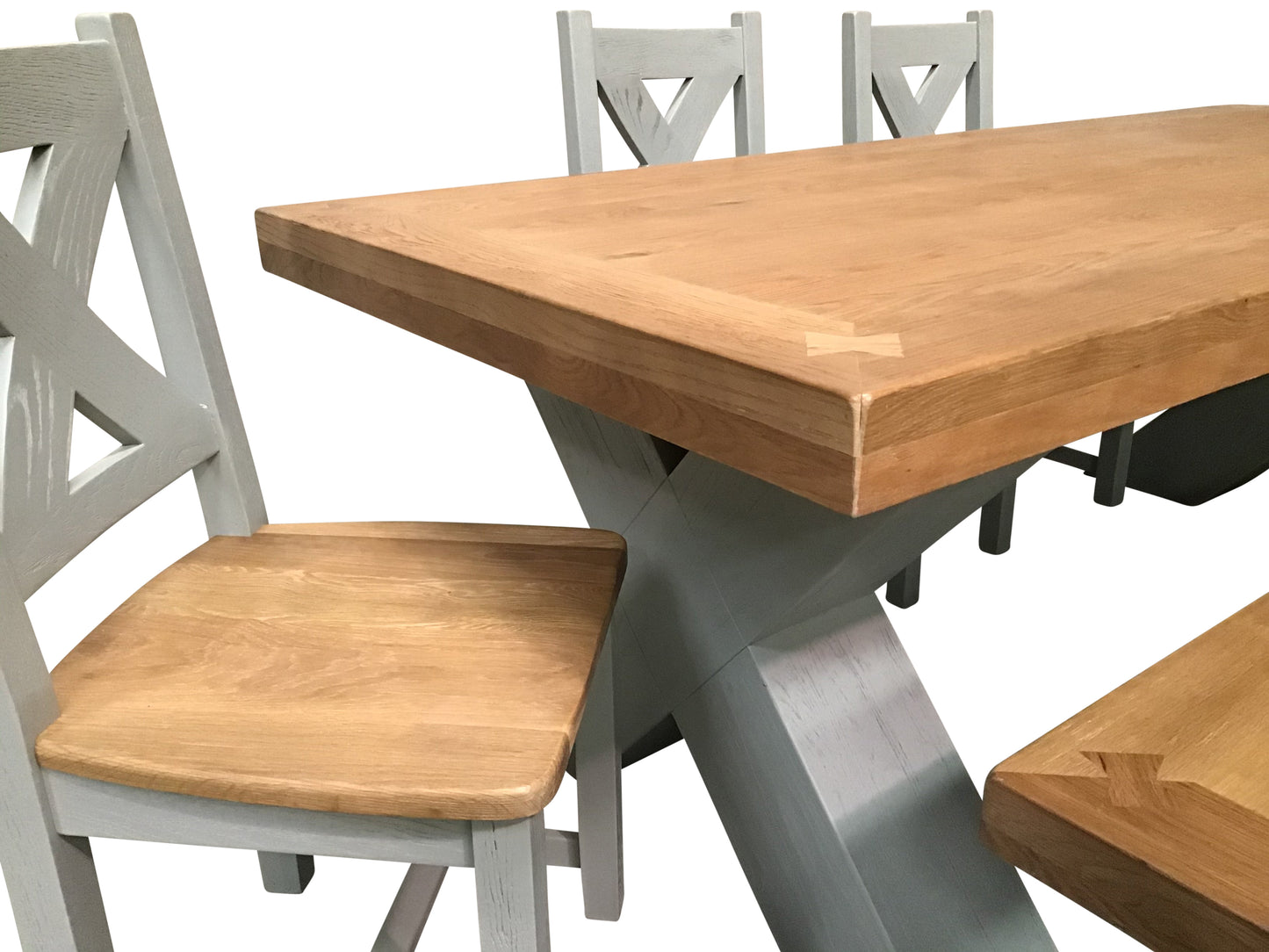 Maximus Oak 2.3m Dining Set painted French Grey with Maximus Dining Chairs