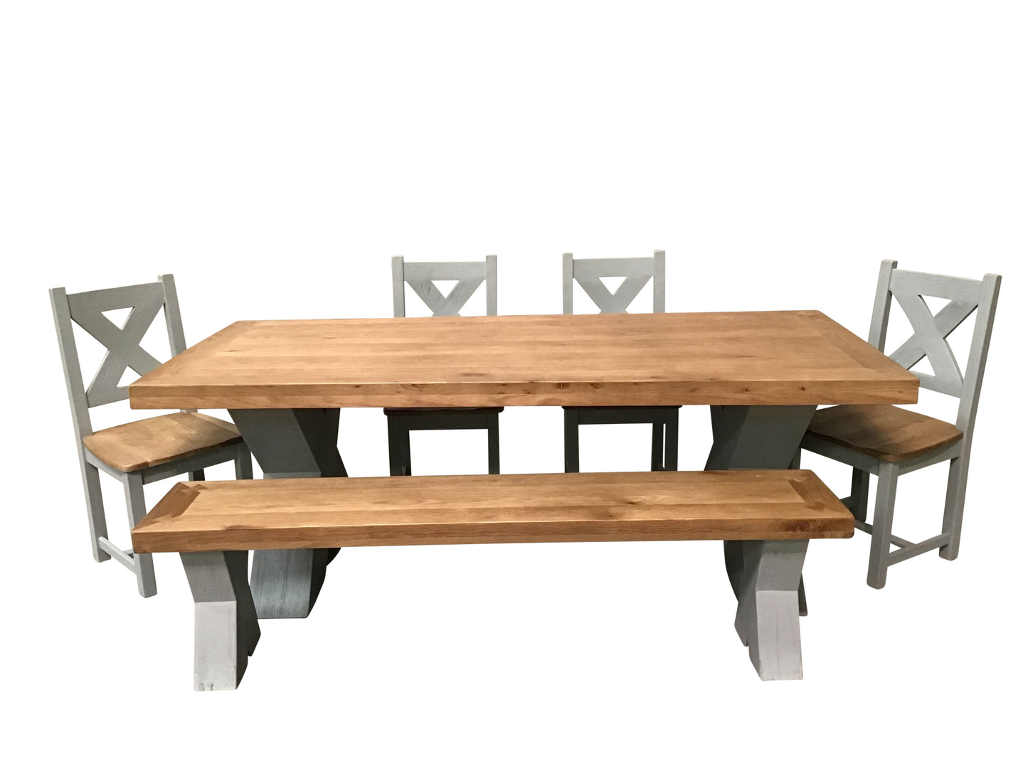 Maximus Oak 2.3m Dining Set painted French Grey with Maximus Dining Chairs