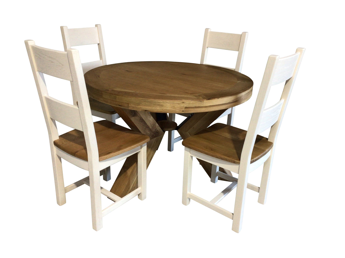 Maximus Oak 1.2m Round Dining Set with Calgary Off-White Dining Chairs