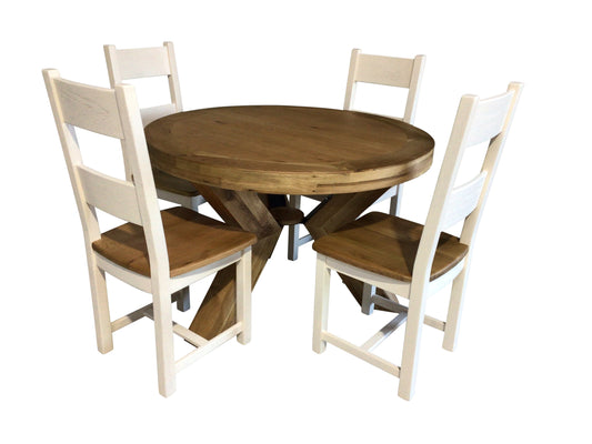 Maximus Oak 1.2m Round Dining Set with Calgary Off-White Dining Chairs