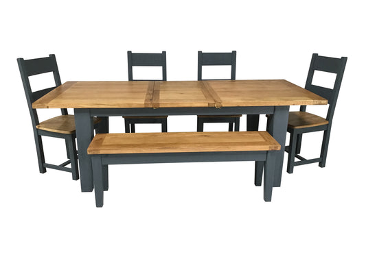 Calgary Oak 1.8m Ext Dining Set in a weathered finish - painted night blue